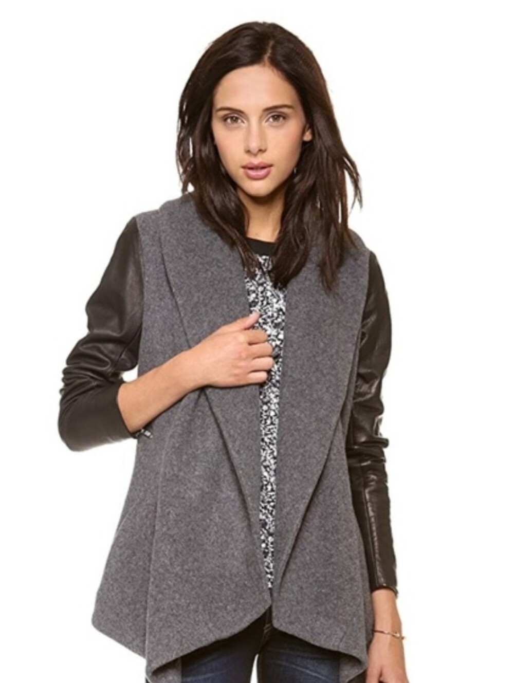 Theory "Laura" Draped Wool/Cashmere Jacket W/Lambskin Sleeves  Size L Like New